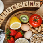 table with blocks that say allergens and fruits, eggs, nuts, and dairy